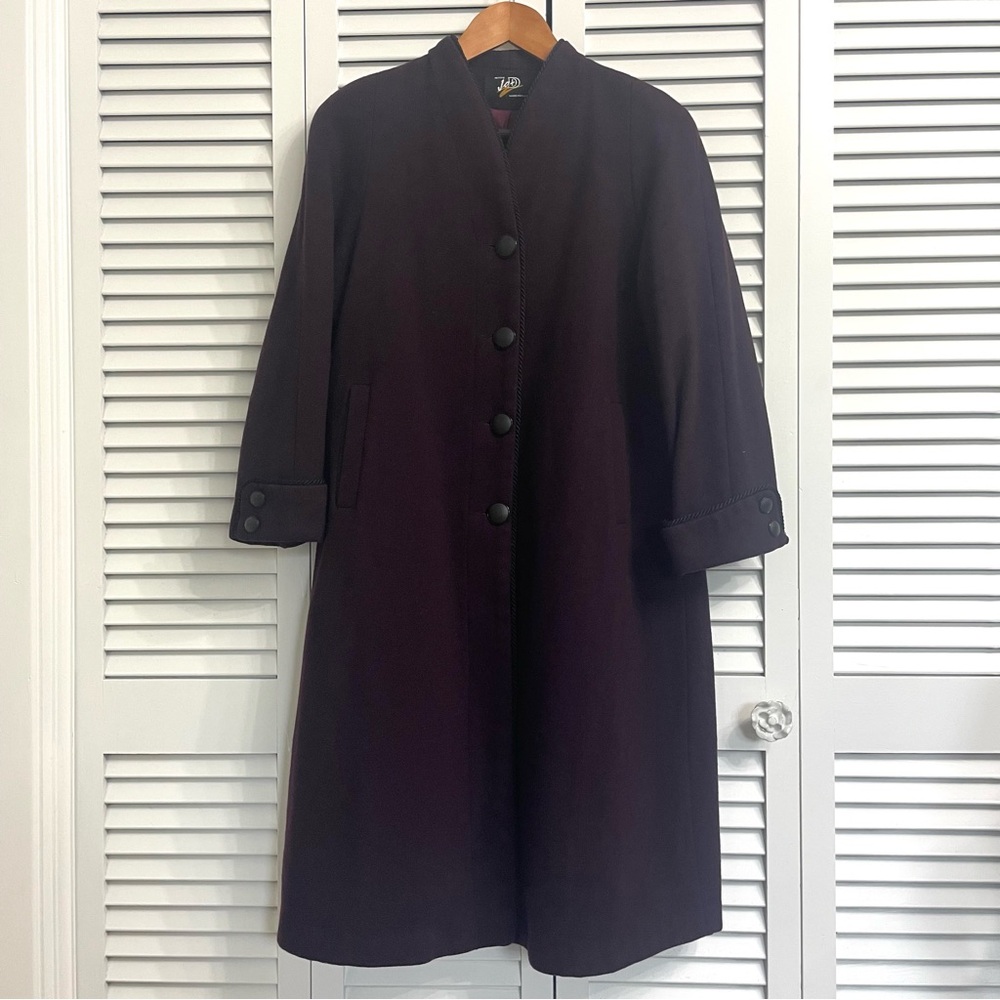 Vtg Jod 100% Wool Pea Coat Long Women’s Petite 4 Maroon Button USA 90s Lined